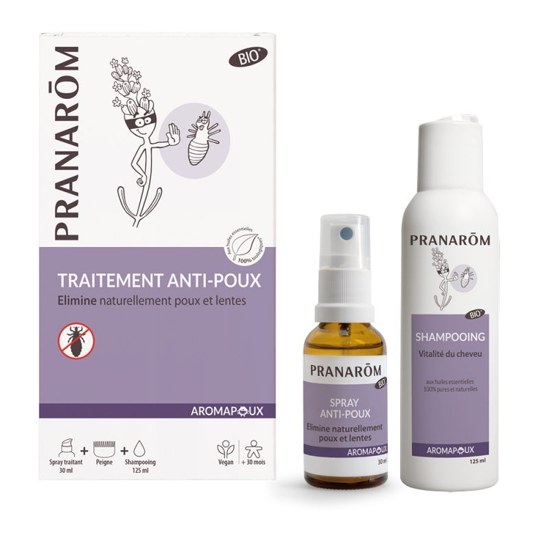Pranarôm Aromapoux : spray anti-poux BIO + shampoing et peigne